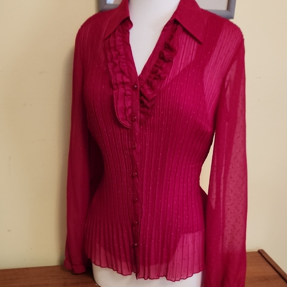 Pretty Career Chiffon Blouse and Cami Set in Cranberry Red - Picture 3 of 10